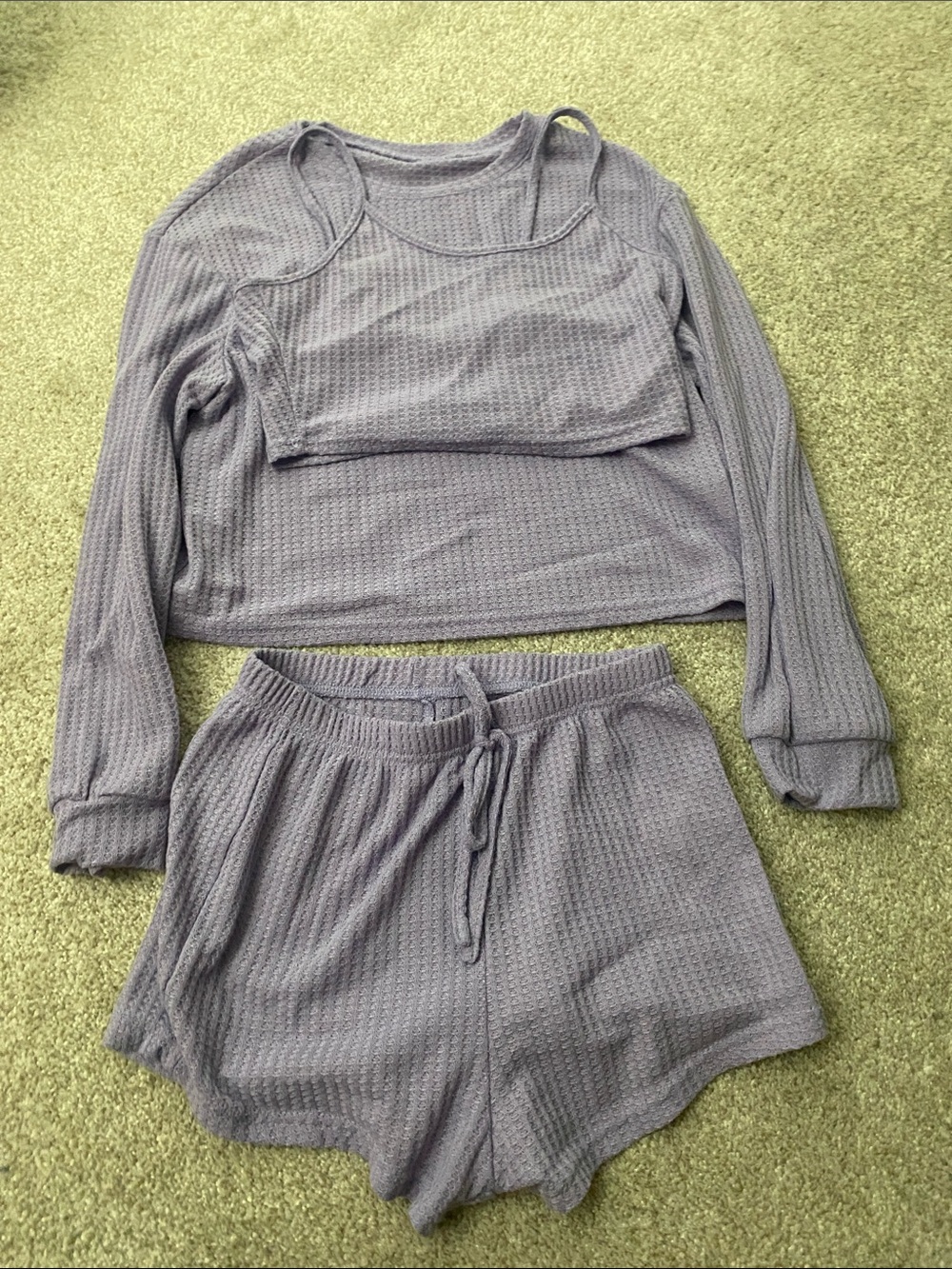 Cozy Women's Lavender Waffle Knit 3-Piece Loungewear Set